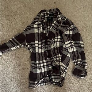 Hollister Oversized Fit Plaid Shirt in Brown and White